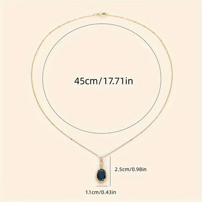 Colar Oval Azul-Escuro com Pedrinha Branca