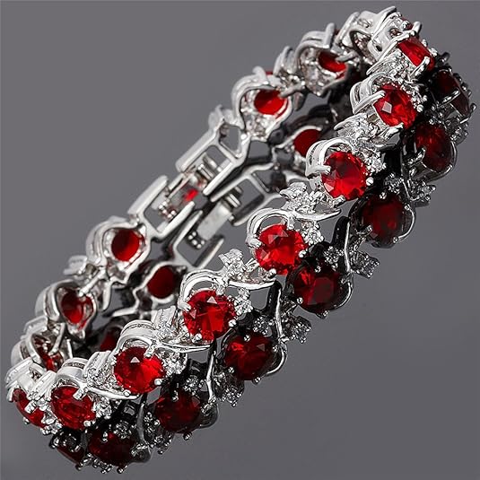 Pulseira Pedras Vermelhas Redondas com Fitas Cruzadas