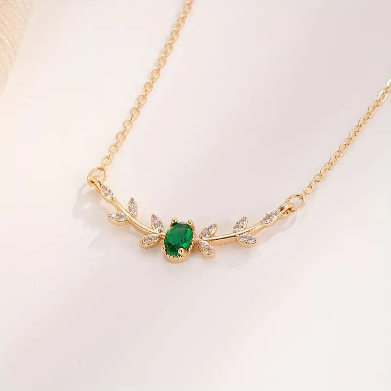 Colar Raminho com Pedra Verde