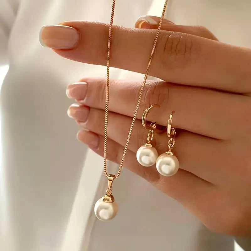 Conjunto Colar e Argolas com Pérola