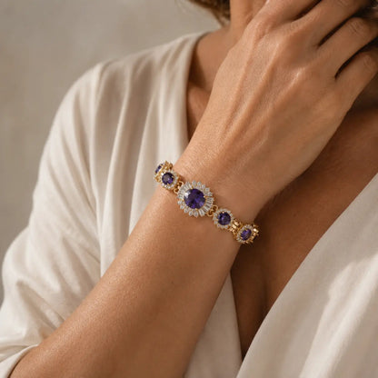 Pulseira Pedra Roxa Central com Baguetes