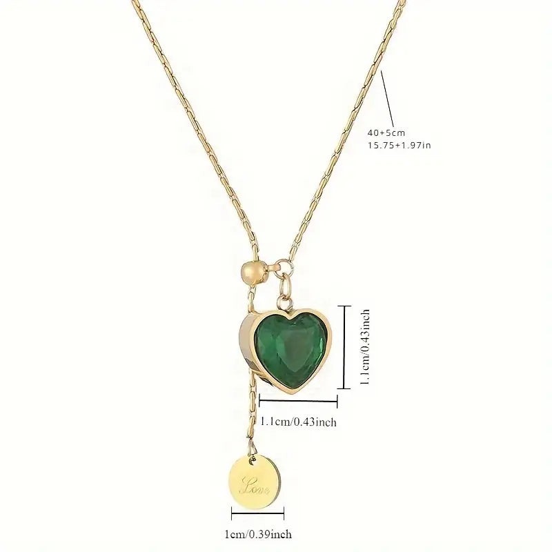 Colar Coração Verde com Medalhinha Love