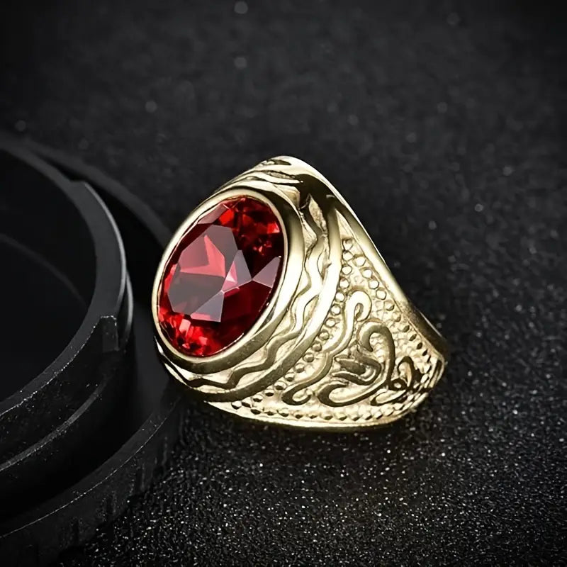 Anel Largo Oval Vermelho com Arabescos