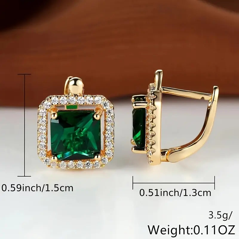 Brincos Quadrado Verde com Fecho de Alavanca