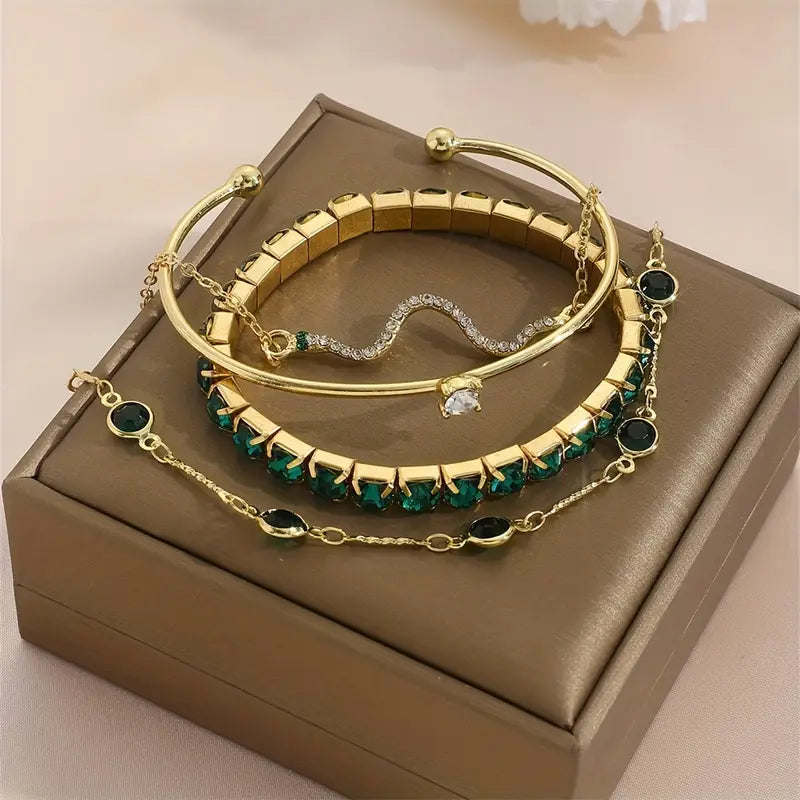 Conjunto Quatro Pulseiras com Pedras Verdes