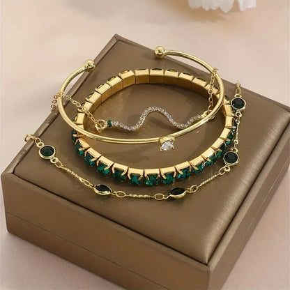 Conjunto Quatro Pulseiras com Pedras Verdes
