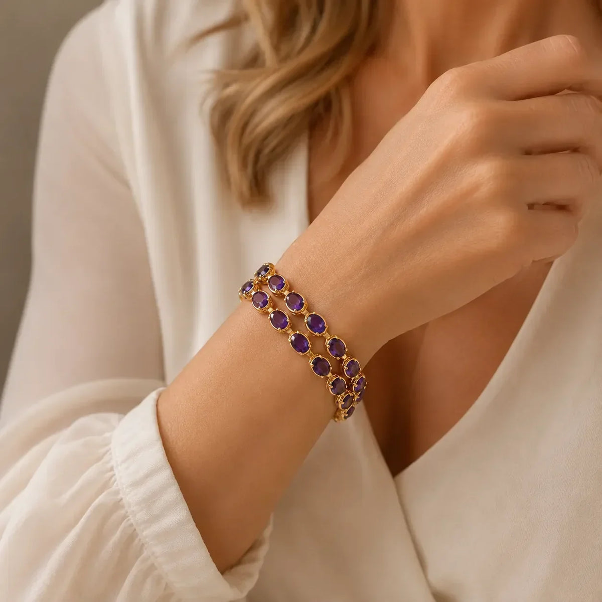 Pulseira Duas Filas de Pedras Roxas