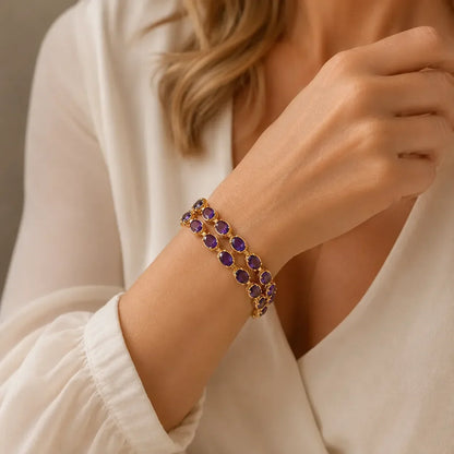 Pulseira Duas Filas de Pedras Roxas
