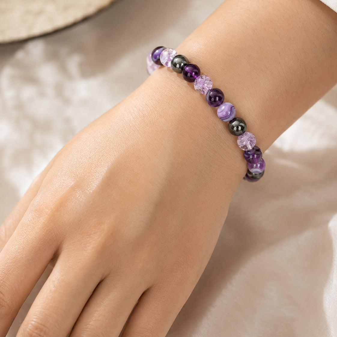 Pulseira Contas Roxas e Cinzentas
