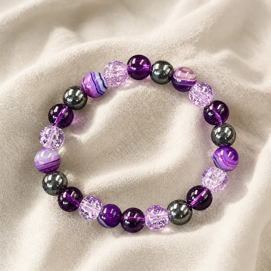 Pulseira Contas Roxas e Cinzentas