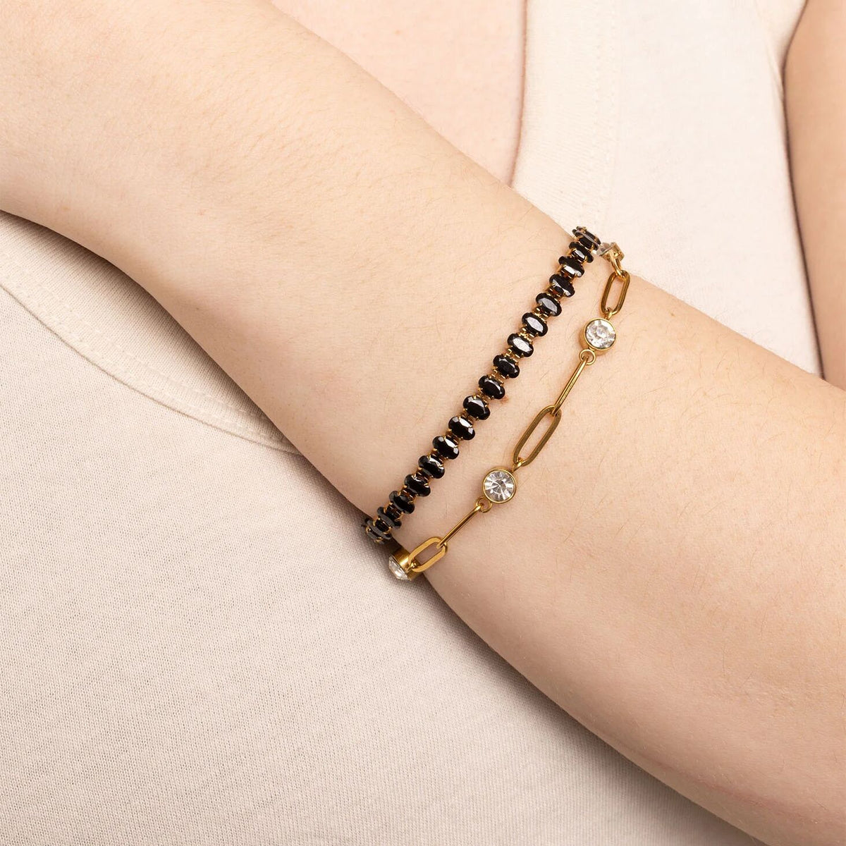 Pulseira Riviera Pedras Ovais Pretas