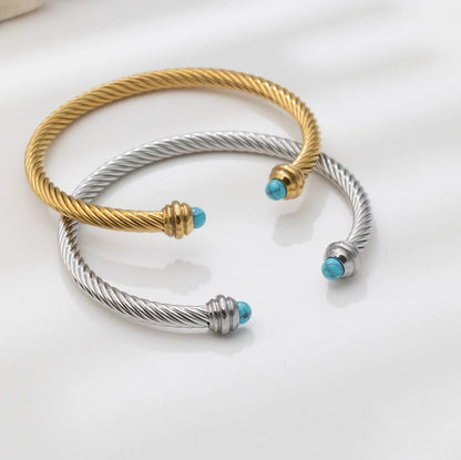 Pulseira Rígida Torcida Azul-Turquesa