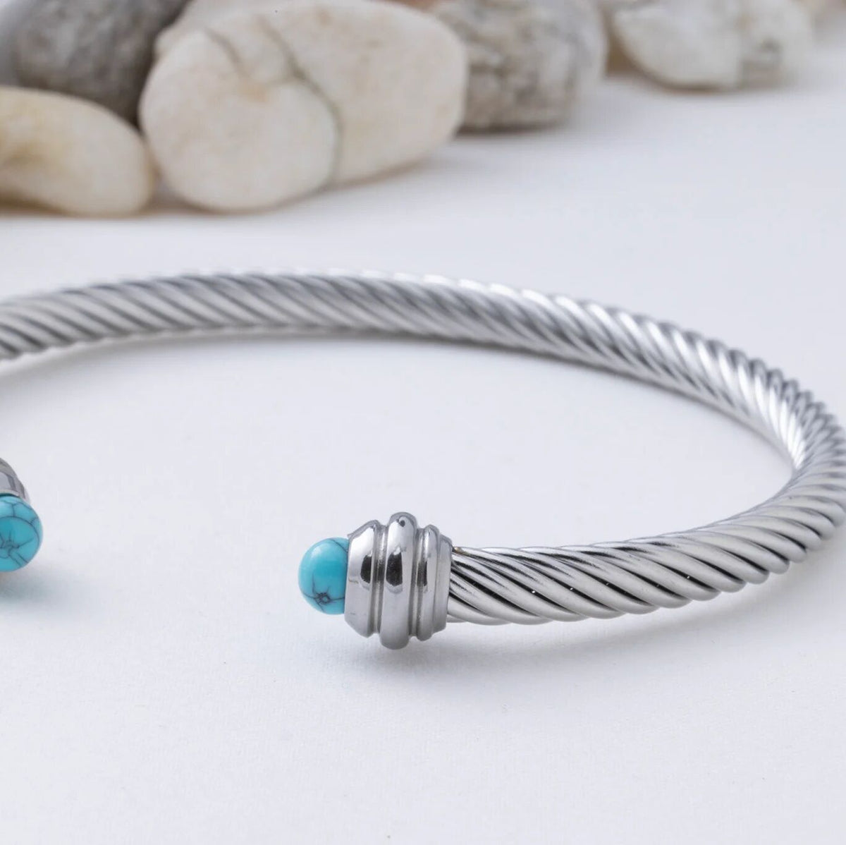Pulseira Rígida Torcida Azul-Turquesa