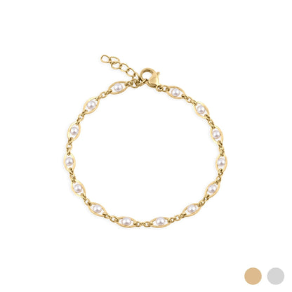 Pulseira Pérolas em Elos Ovais