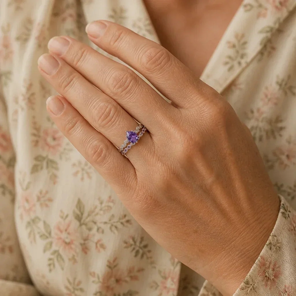 Conjunto Dois Anéis com Gota Roxa