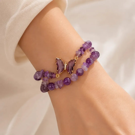 Conjunto Duas Pulseiras Roxas com Borboleta