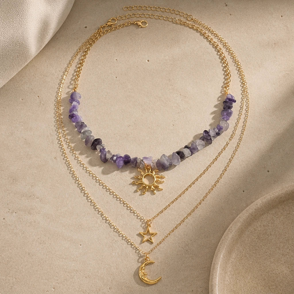 Conjunto Três Colares Sol, Estrela e Lua