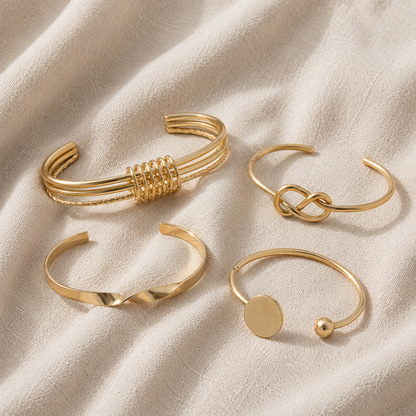 Conjunto Cinco Pulseiras Rígidas com Nó e Disco