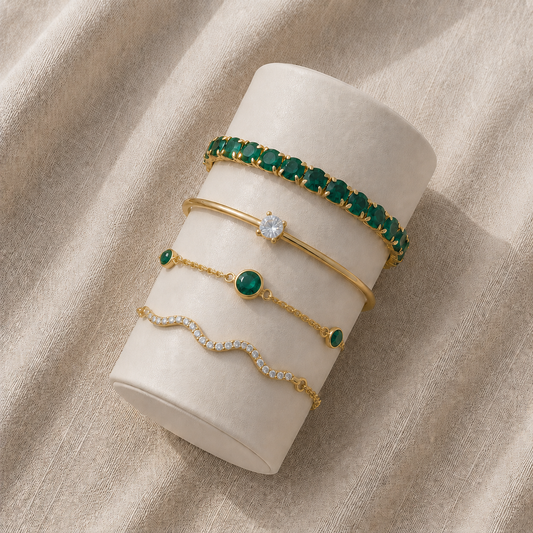 Conjunto Quatro Pulseiras com Pedras Verdes