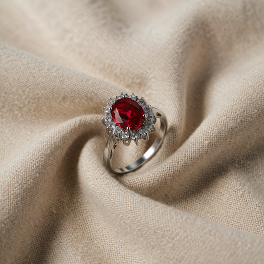 Anel Oval Vermelho com Recortes no Aro