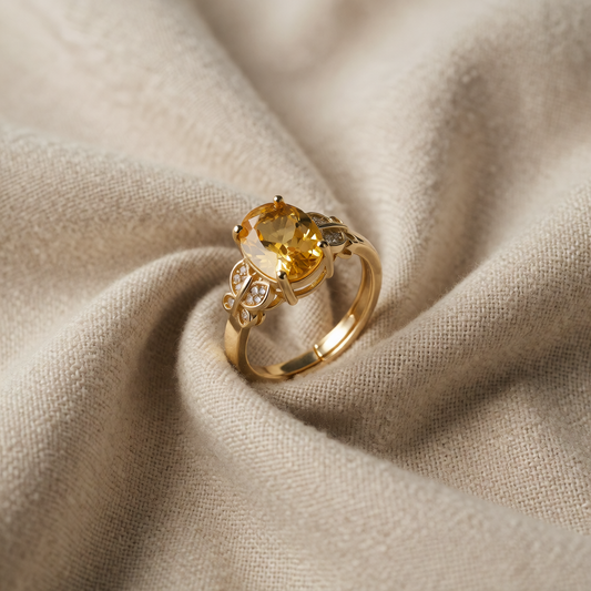 Anel Aberto Oval Amarelo com Borboletas