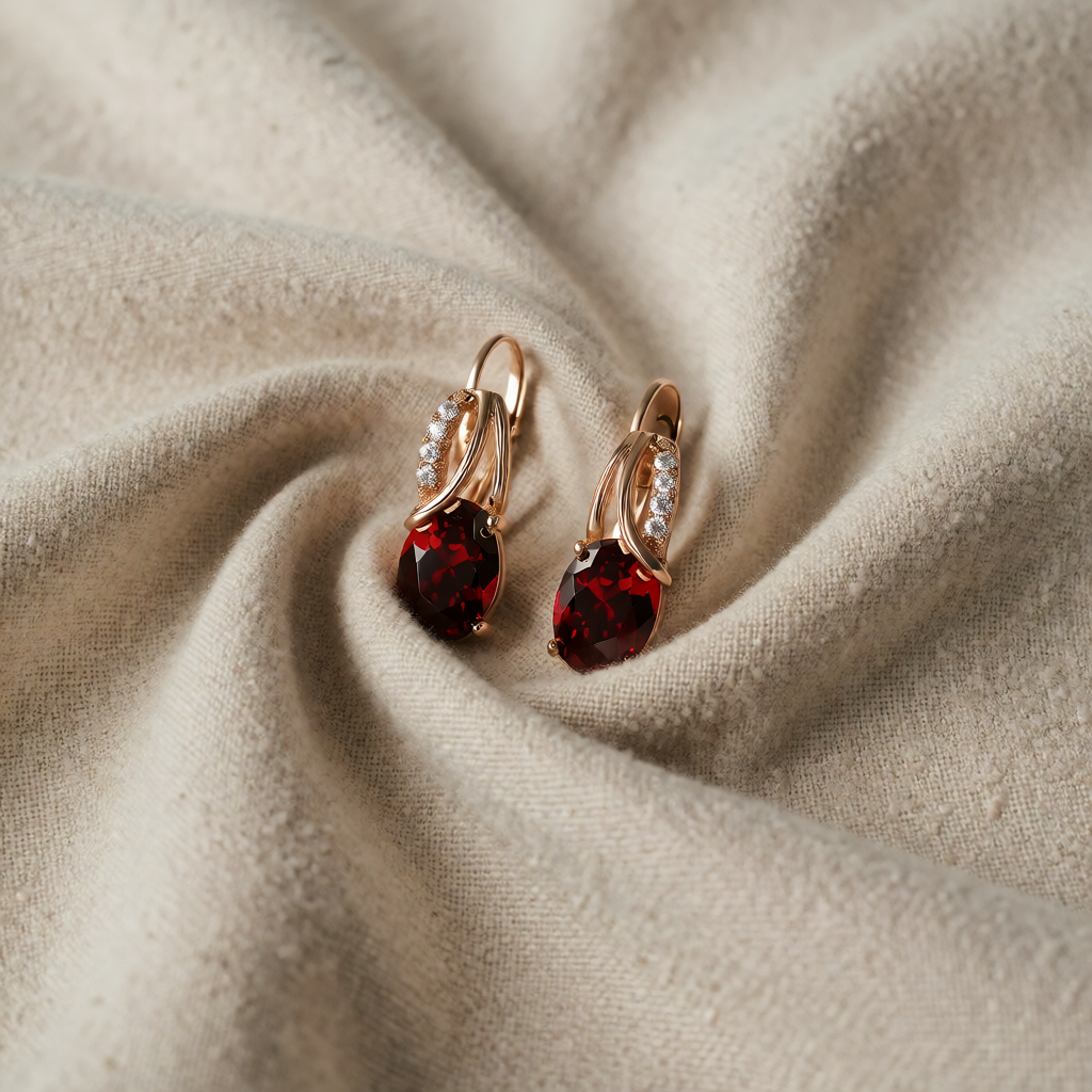 Brincos Oval Vermelho-Escuro com Fitas Cruzadas