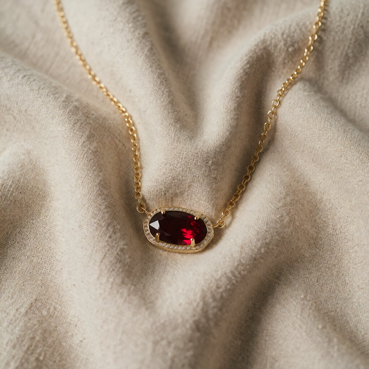 Colar Oval Vermelho-Escuro com Friso de Bolinhas