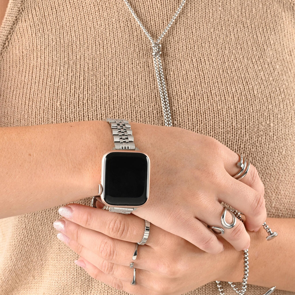 Bracelete Fileiras de Elos Miúdos para Smartwatch