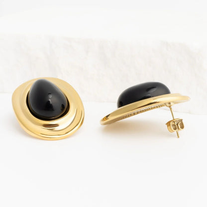 Brincos Ovais com Esmalte Preto