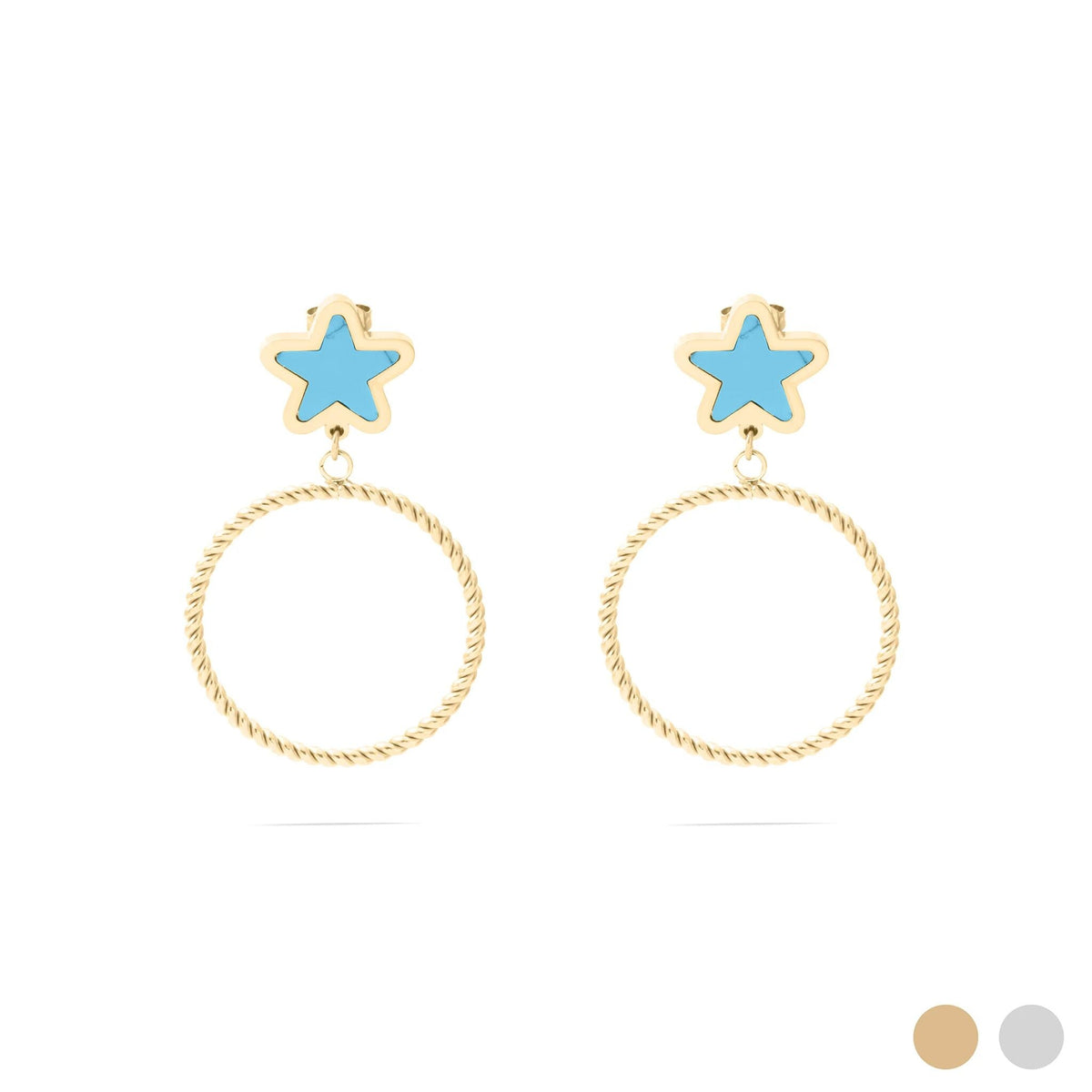 Brincos Estrela Azul com Aro Torcido