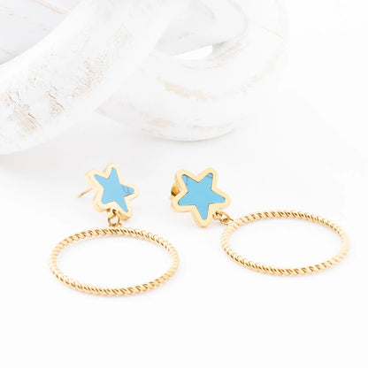 Brincos Estrela Azul com Aro Torcido