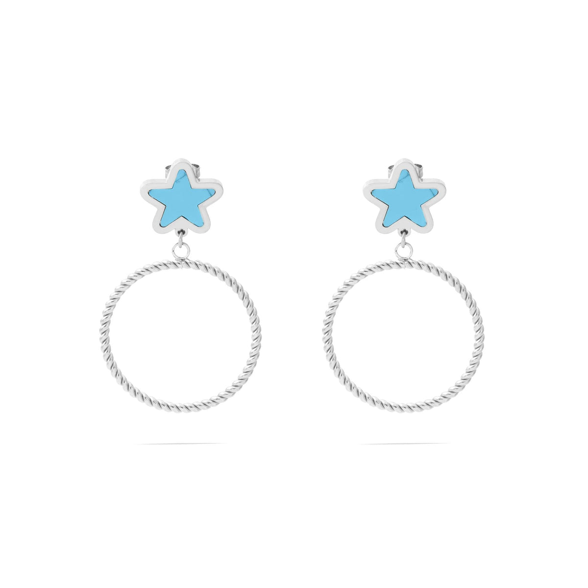 Brincos Estrela Azul com Aro Torcido