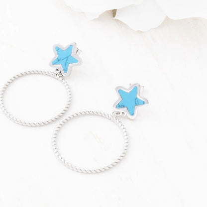 Brincos Estrela Azul com Aro Torcido