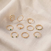 Conjunto Dez Anéis com Lua e Pérolas