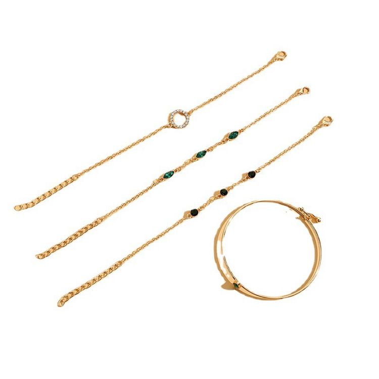 Conjunto Quatro Pulseiras com Navetes Verdes e Círculo