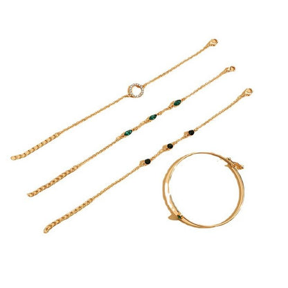 Conjunto Quatro Pulseiras com Navetes Verdes e Círculo
