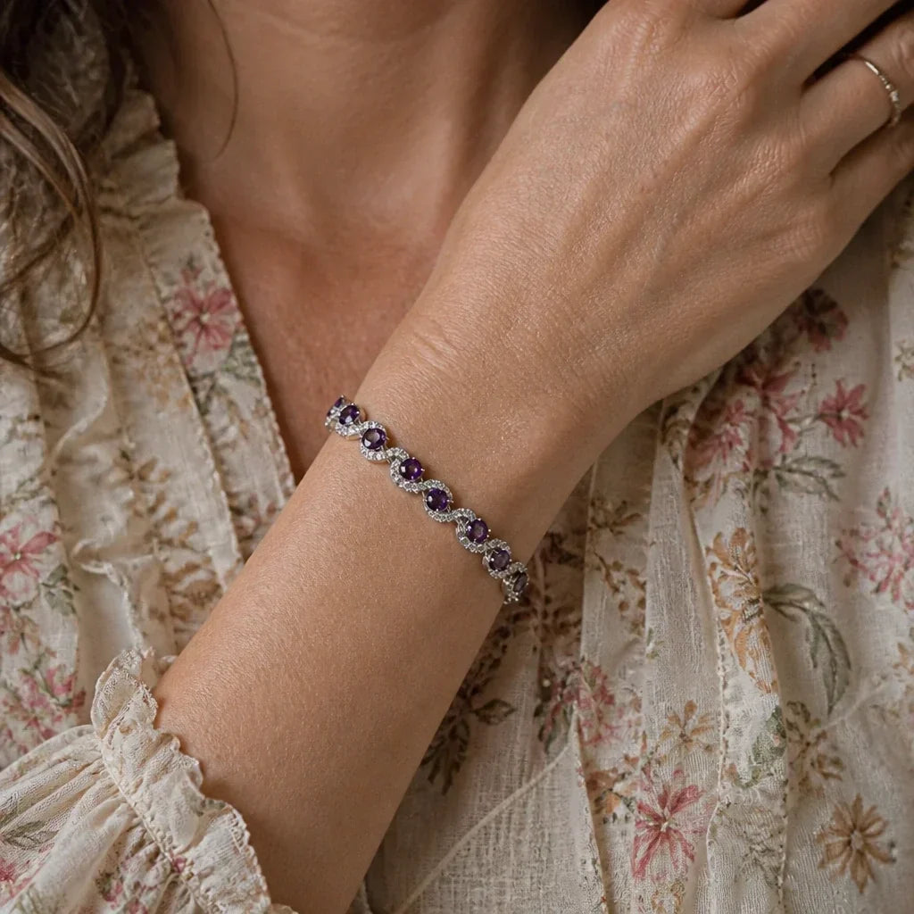 Pulseira Ondas com Pedras Roxas