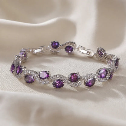 Pulseira Ondas com Pedras Roxas