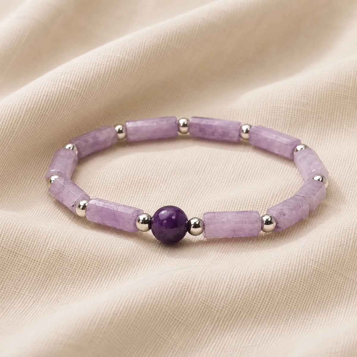 Pulseira Tubos Lilás com Conta Roxa