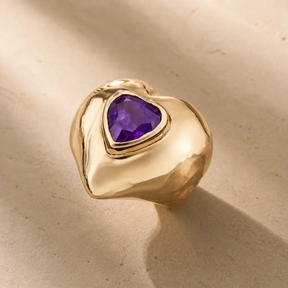 Anel Grosso com Coração Roxo