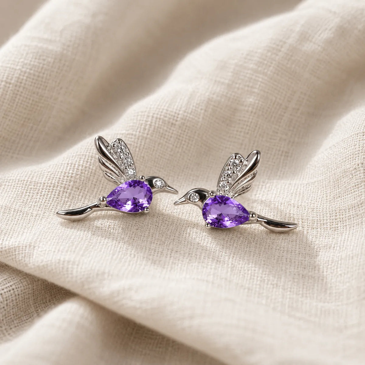 Brincos Colibri com Pedra Roxa