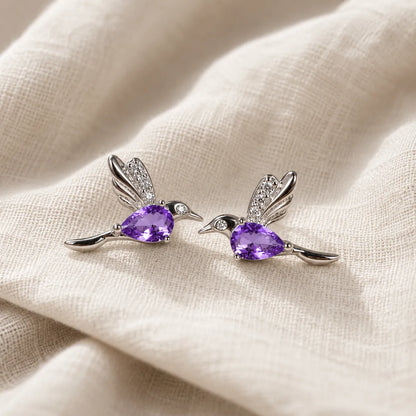 Brincos Colibri com Pedra Roxa