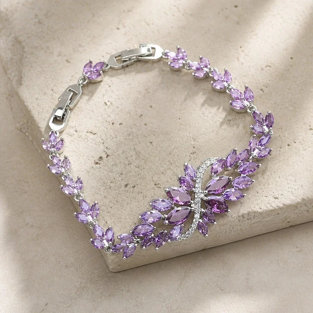 Pulseira Folhas de Pedras Roxas