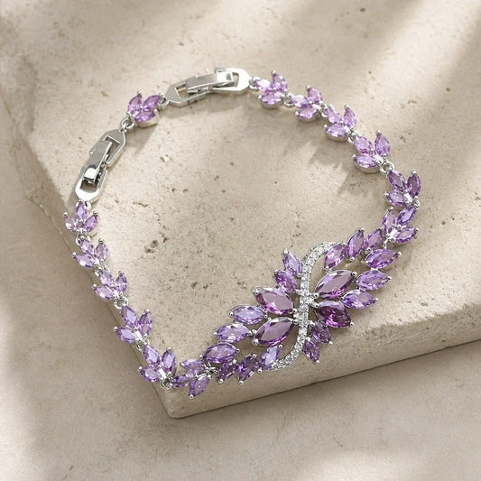 Pulseira Folhas de Pedras Roxas