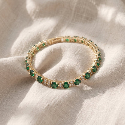 Pulseira Riviera Verde com Pares de Pedrinhas Brancas