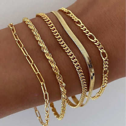 Conjunto Cinco Pulseiras de Malhas Diferentes