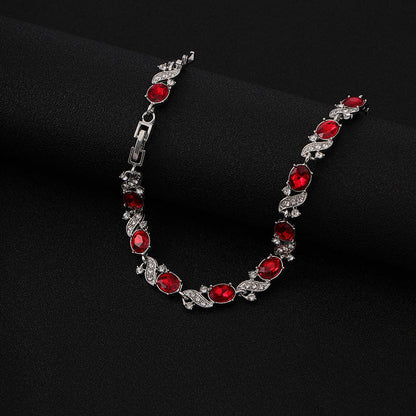 Pulseira Ovais Vermelhos com Ondas de Pedrinhas