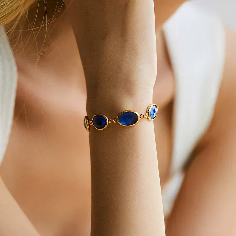 Pulseira Ovais Azuis em Moldura Lisa