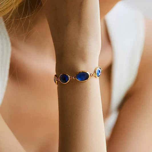 Pulseira Ovais Azuis em Moldura Lisa