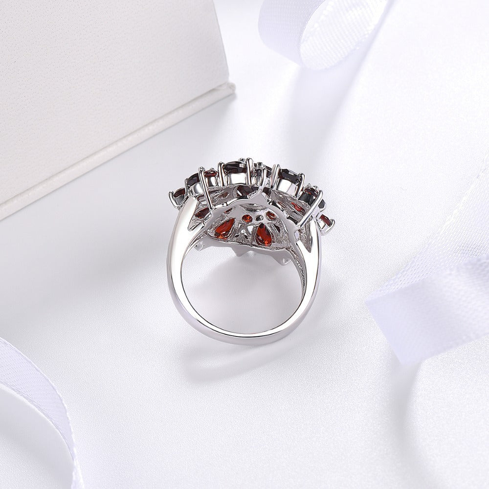 Anel Flor Vermelho-Escura e Laranja